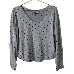 Urban Outfitters BDG V-Neck Long Sleeve Tee gray mini stripe black polka dot